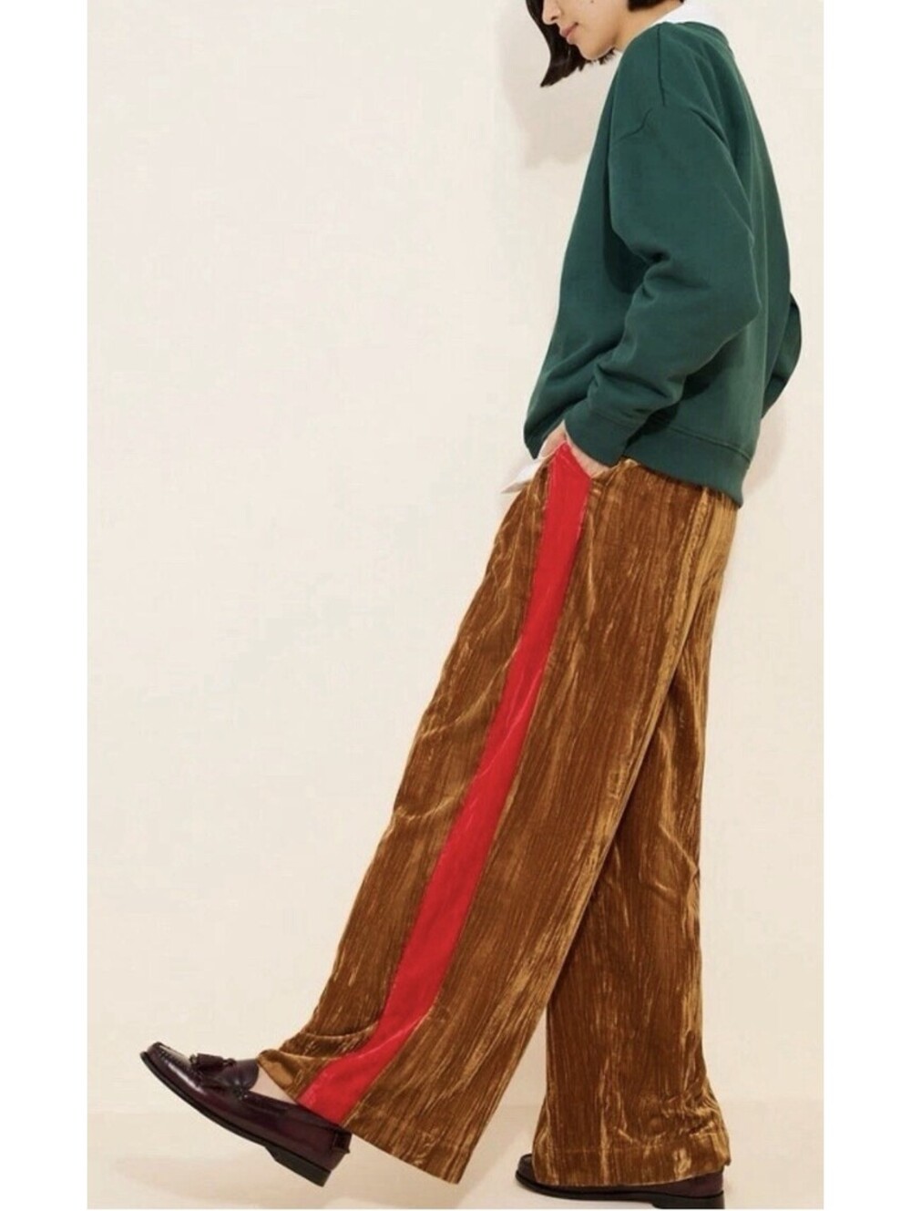 FARM RIO Side Stripe Ribbed Velvet Medium Anthropologie Wideleg Corduroy Pants